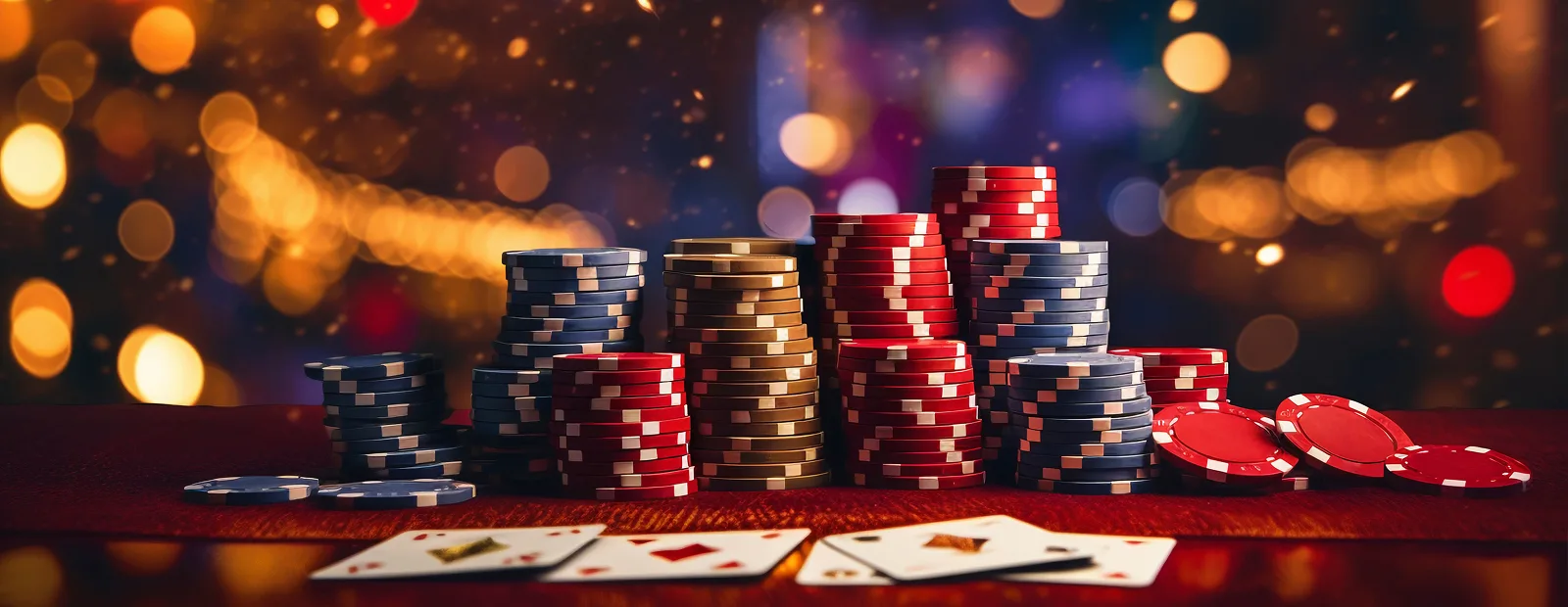Types of Casino Promotions Colorful stacks of casino chips and cards showing various casino promotions